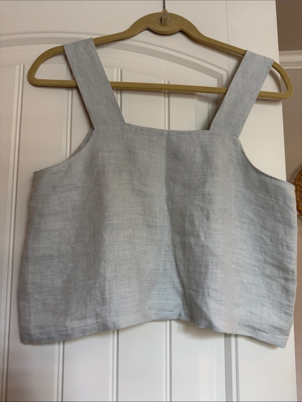 Darling seafoam green Linen Square-Neck Tank Top..lined!